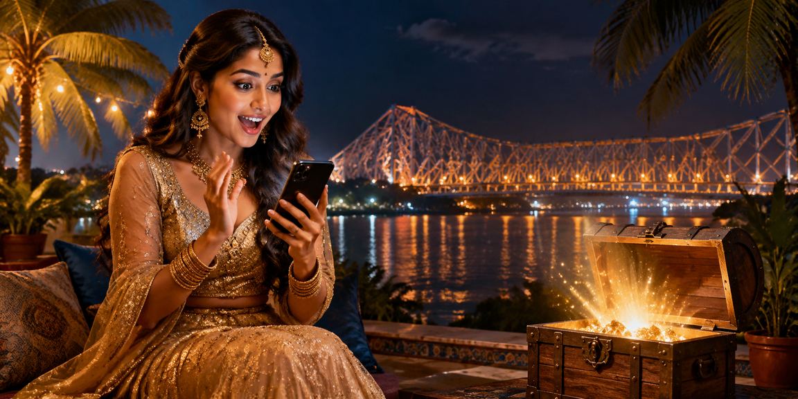 Nighttime Kolkata cityscape with gaming theme